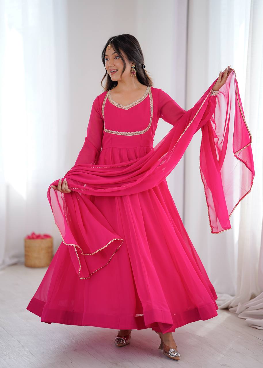 Classic Pink Flowing Anarkali Suit Set
