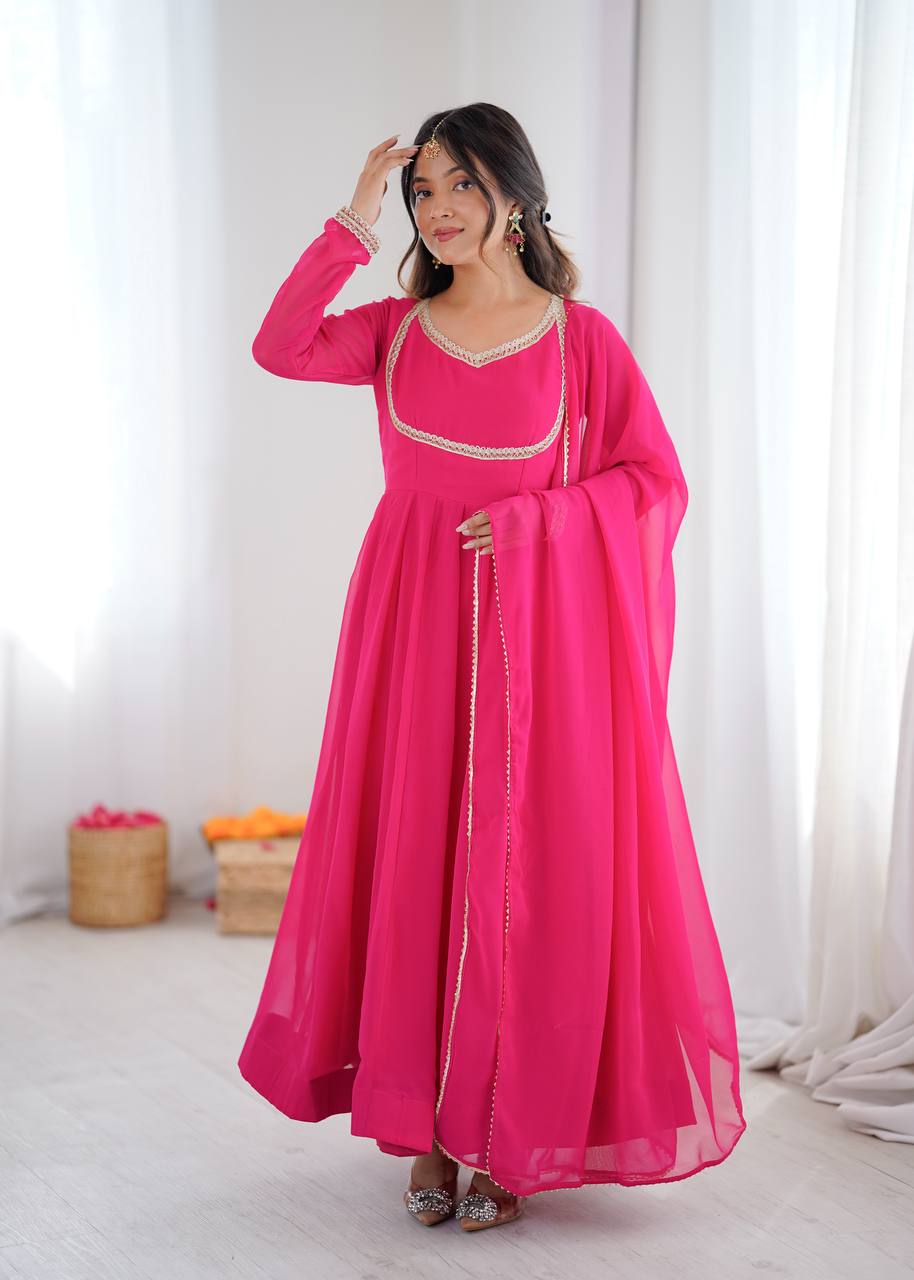 Classic Pink Flowing Anarkali Suit Set