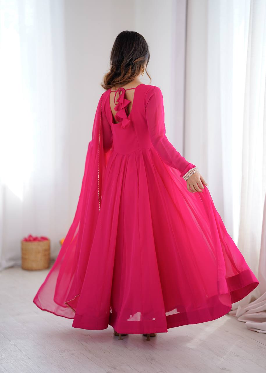 Classic Pink Flowing Anarkali Suit Set
