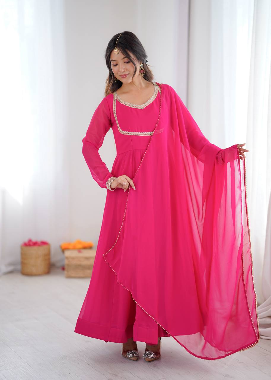 Classic Pink Flowing Anarkali Suit Set