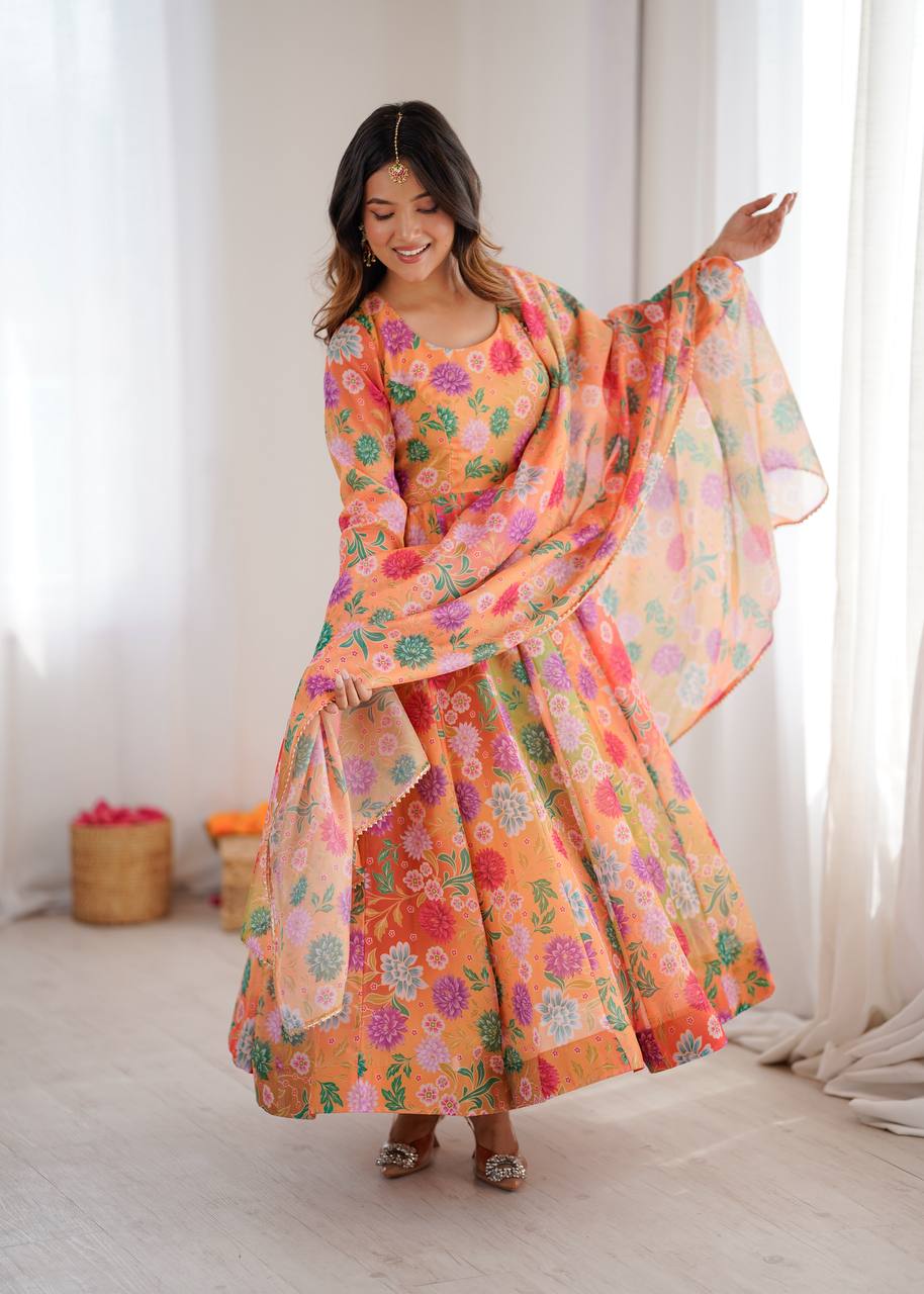 Hirva's Pastel Floral Flow Gown Set