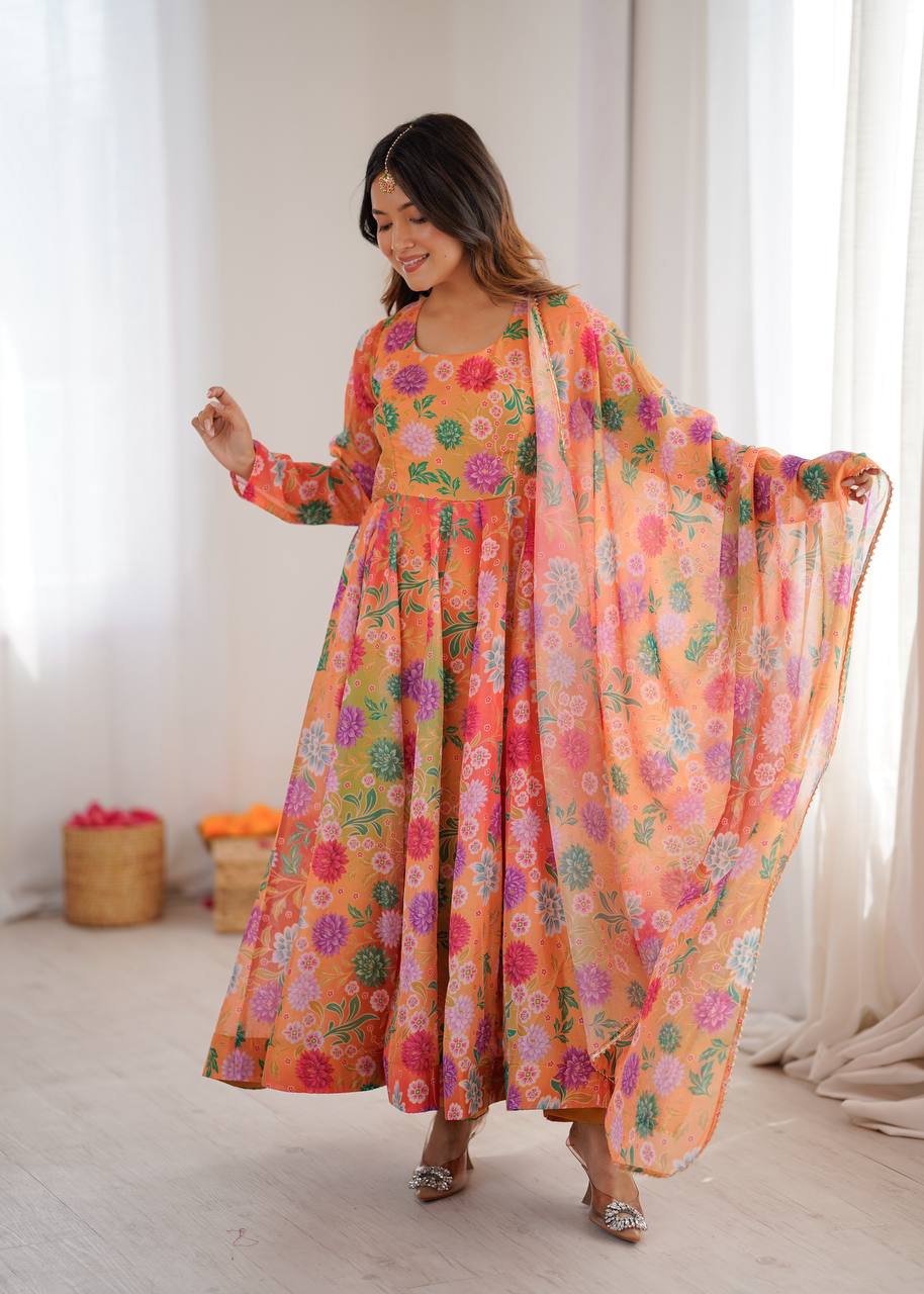 Hirva's Pastel Floral Flow Gown Set