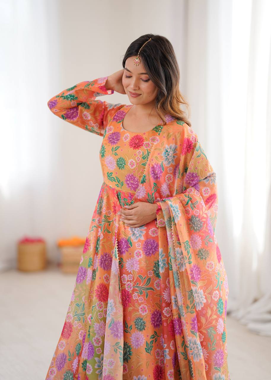 Hirva's Pastel Floral Flow Gown Set