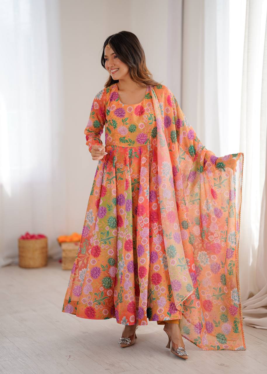 Hirva's Pastel Floral Flow Gown Set