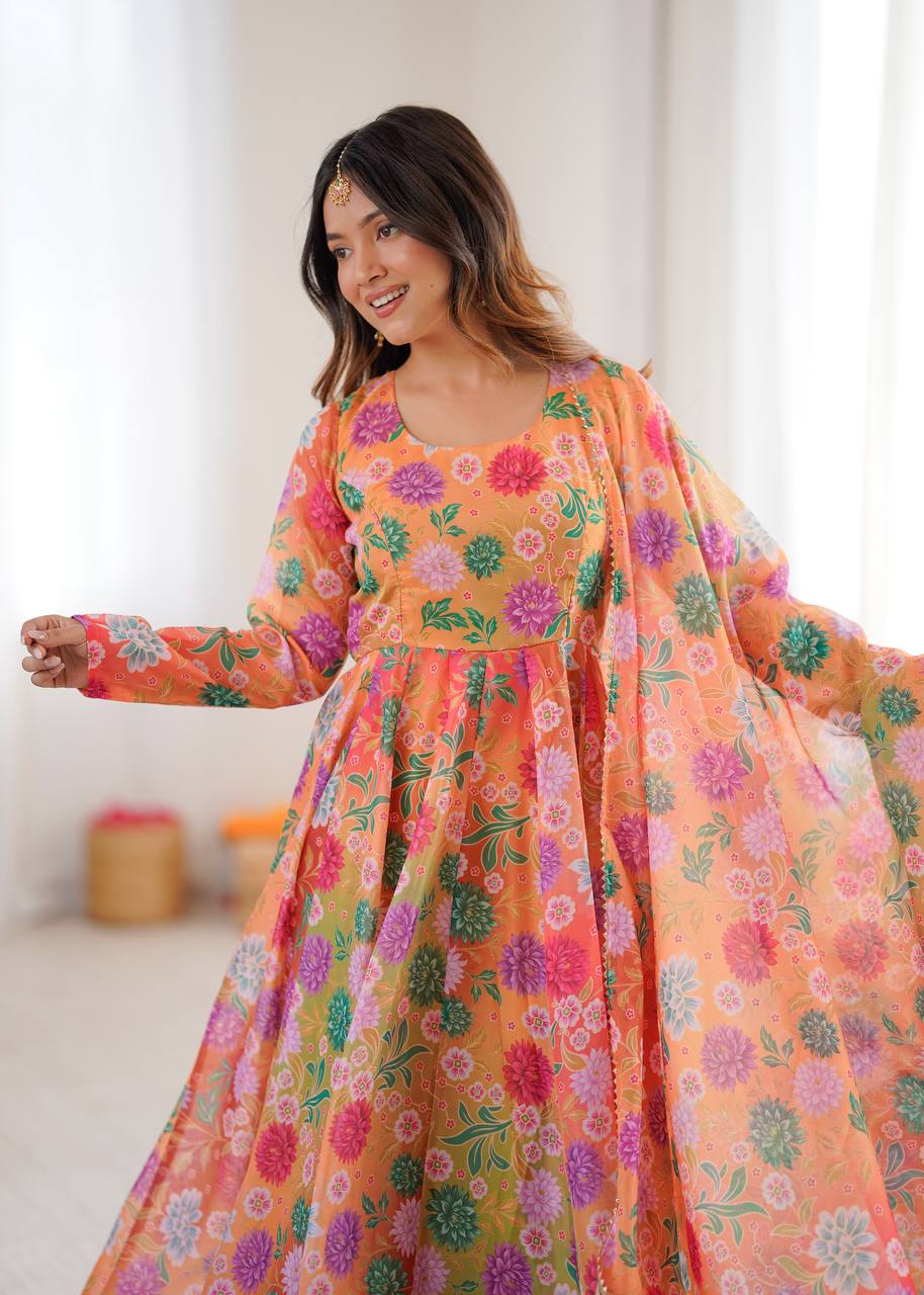 Hirva's Pastel Floral Flow Gown Set