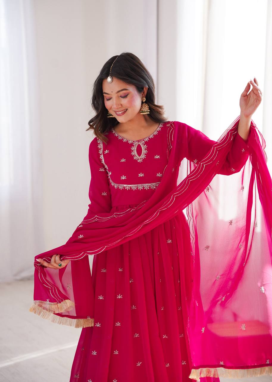 Janvi's Sequin Embroidered Georgette Gown Set