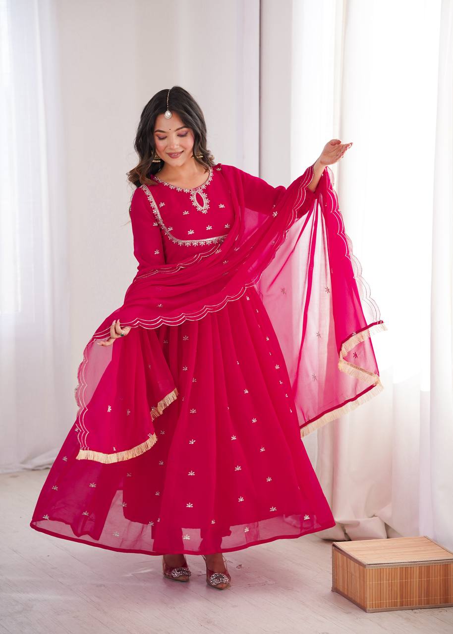 Janvi's Sequin Embroidered Georgette Gown Set