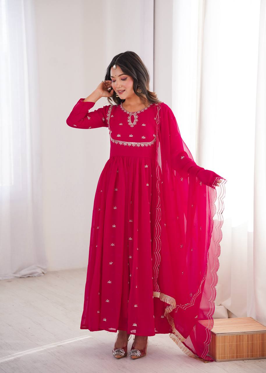 Janvi's Sequin Embroidered Georgette Gown Set