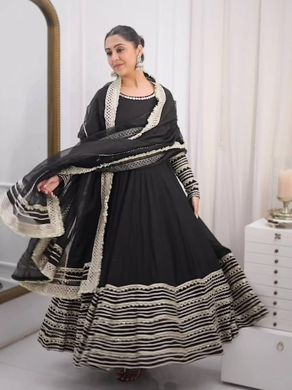 Nusrat Noor Black Color Embroidered Work Anarkali Suit Set