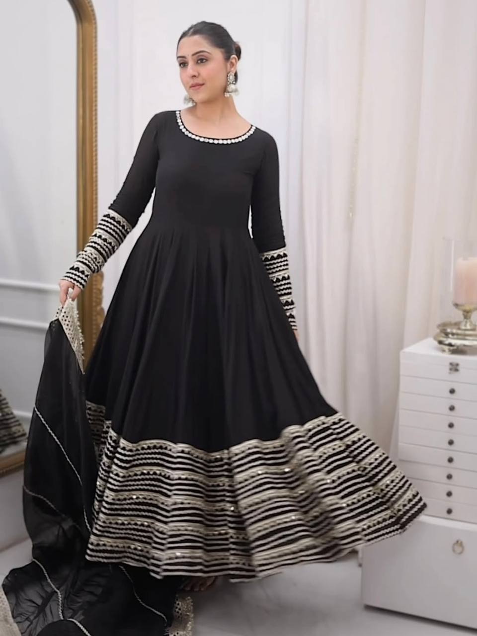 Nusrat Noor Black Color Embroidered Work Anarkali Suit Set