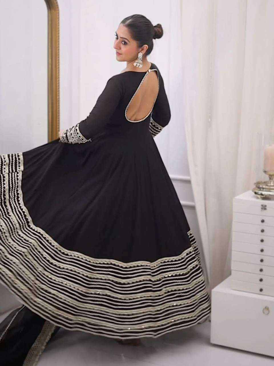 Nusrat Noor Black Color Embroidered Work Anarkali Suit Set