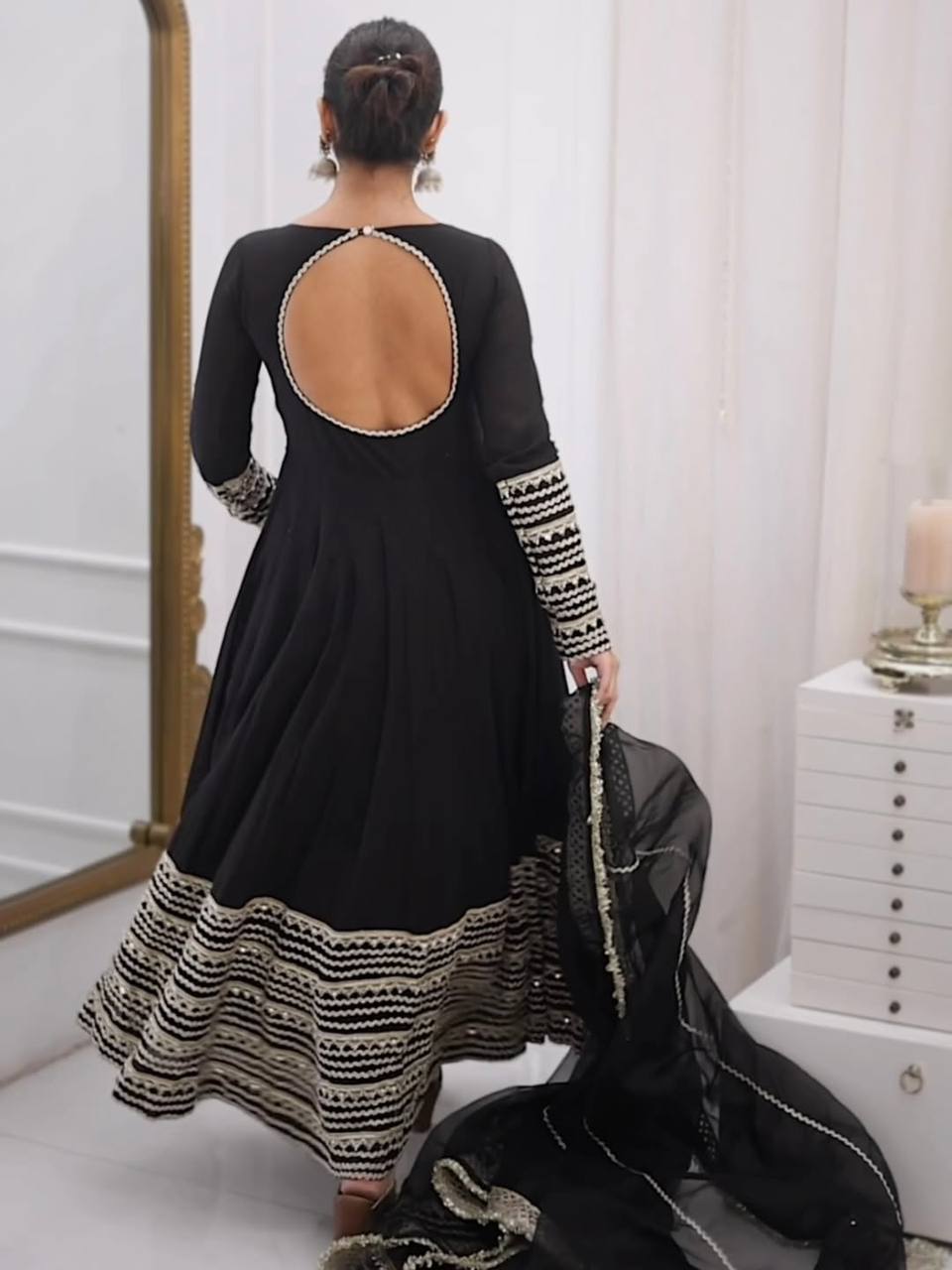Nusrat Noor Black Color Embroidered Work Anarkali Suit Set