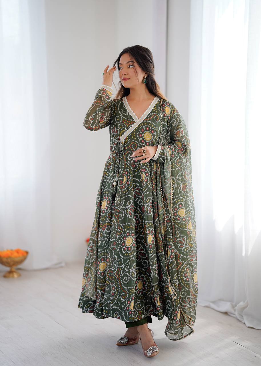 Flowy Printed Georgette Anarkali Suit Set