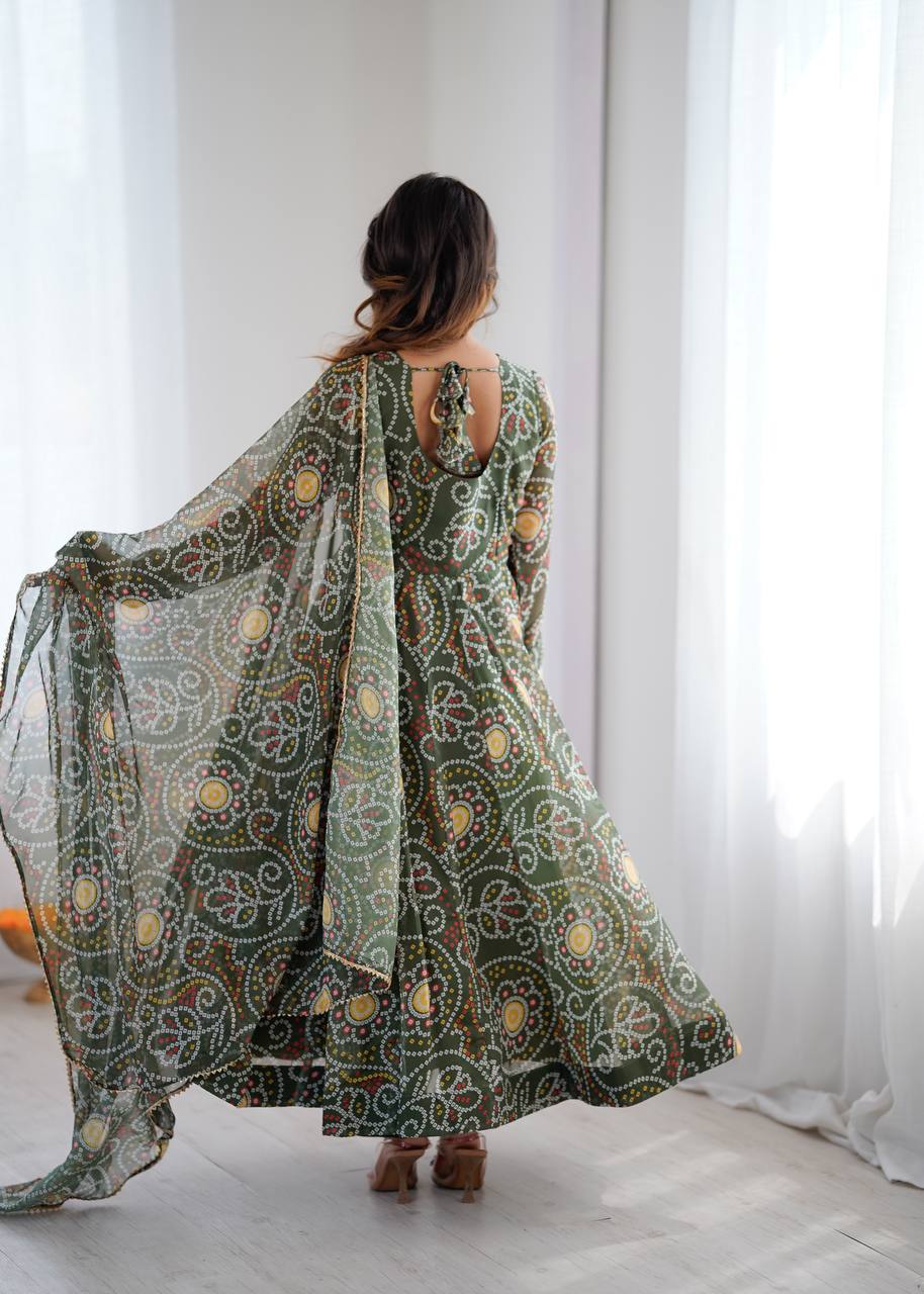 Flowy Printed Georgette Anarkali Suit Set