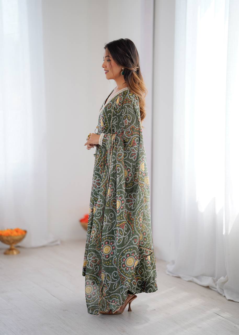 Flowy Printed Georgette Anarkali Suit Set