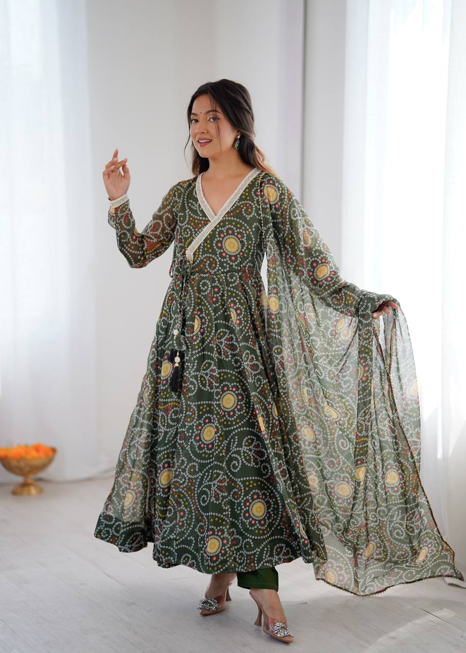 Flowy Printed Georgette Anarkali Suit Set