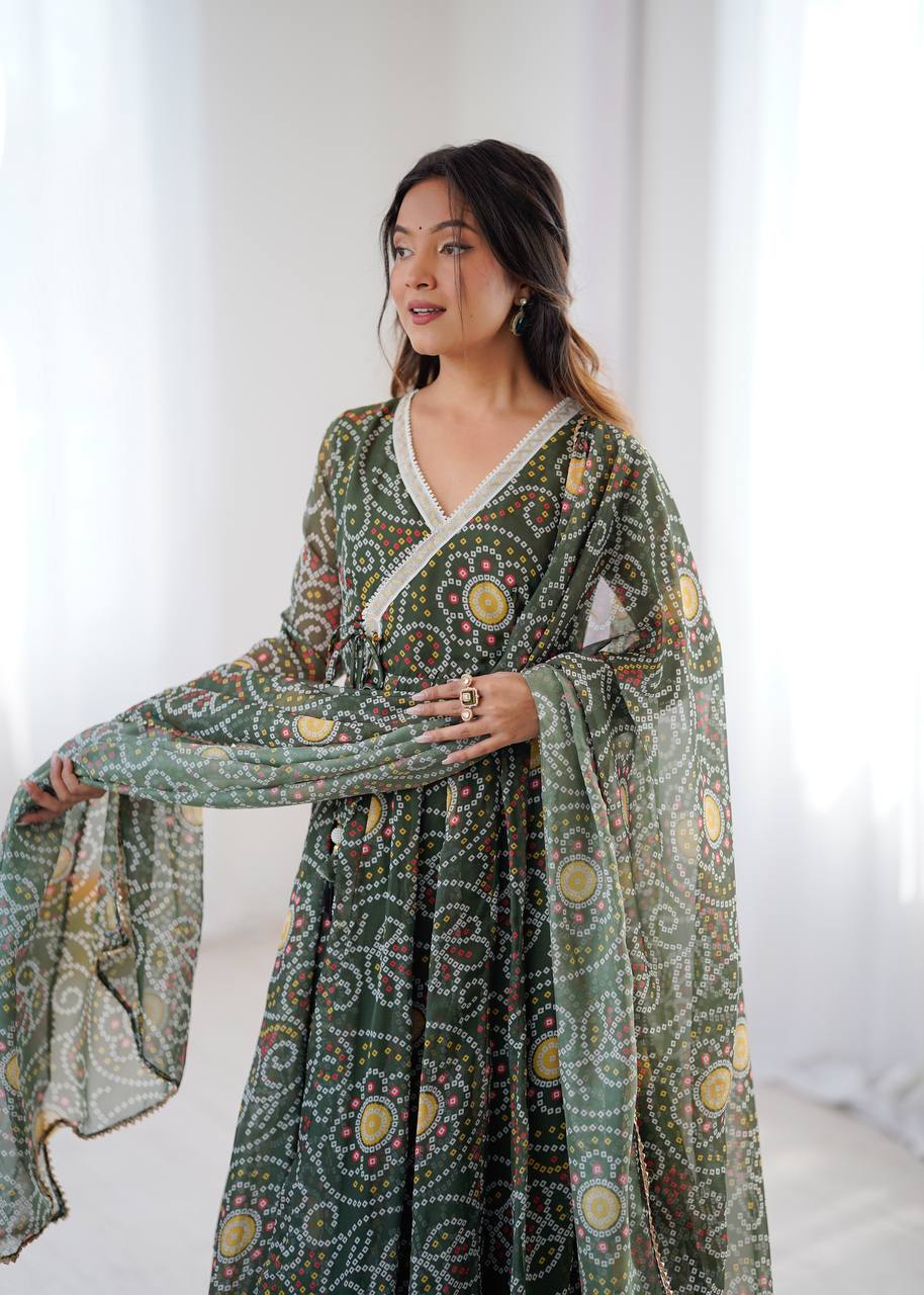 Flowy Printed Georgette Anarkali Suit Set
