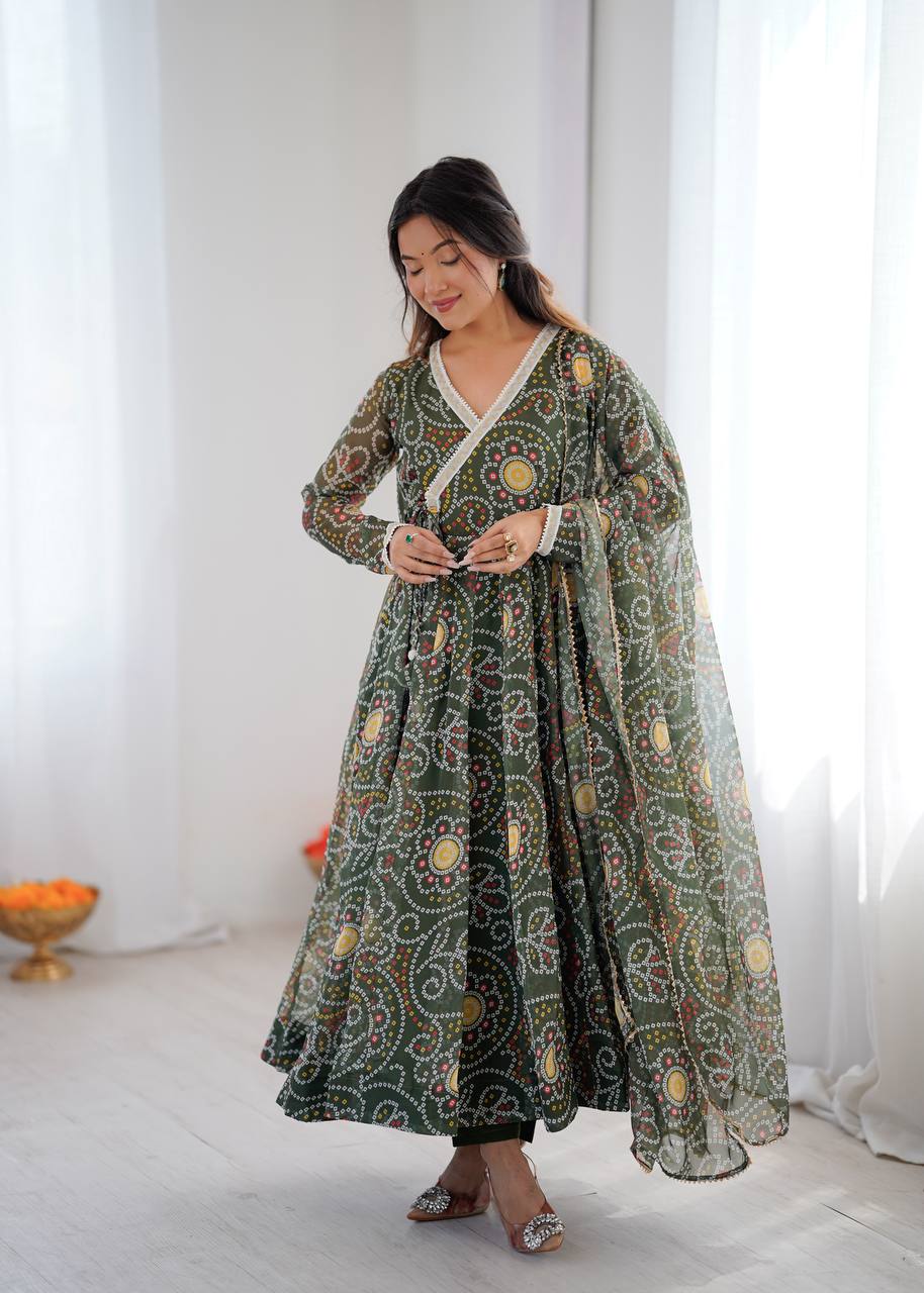 Flowy Printed Georgette Anarkali Suit Set
