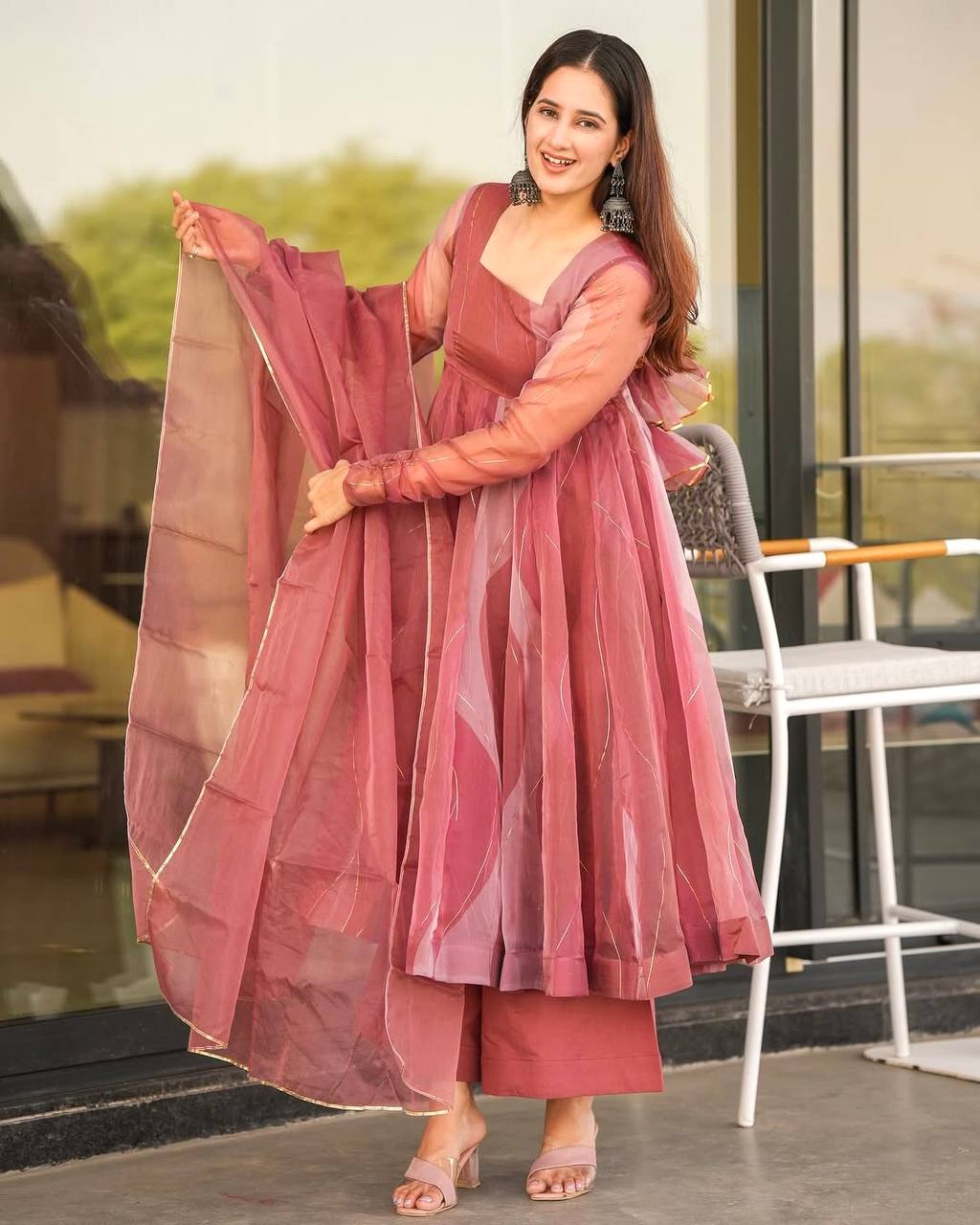 Salmon Organza Suit Set