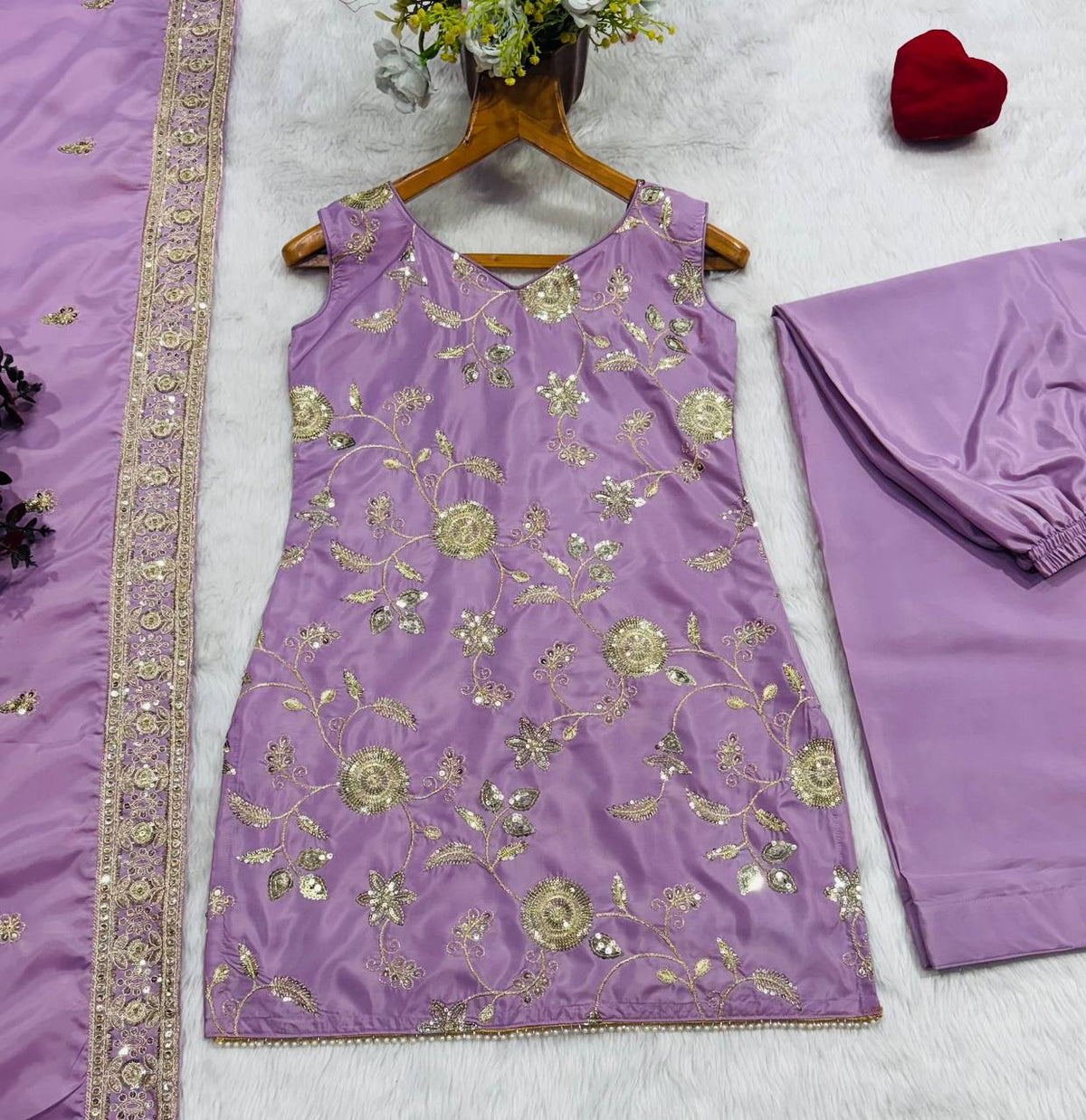 Aarohi's Lavender Diamond Silk Sharara Suit Set