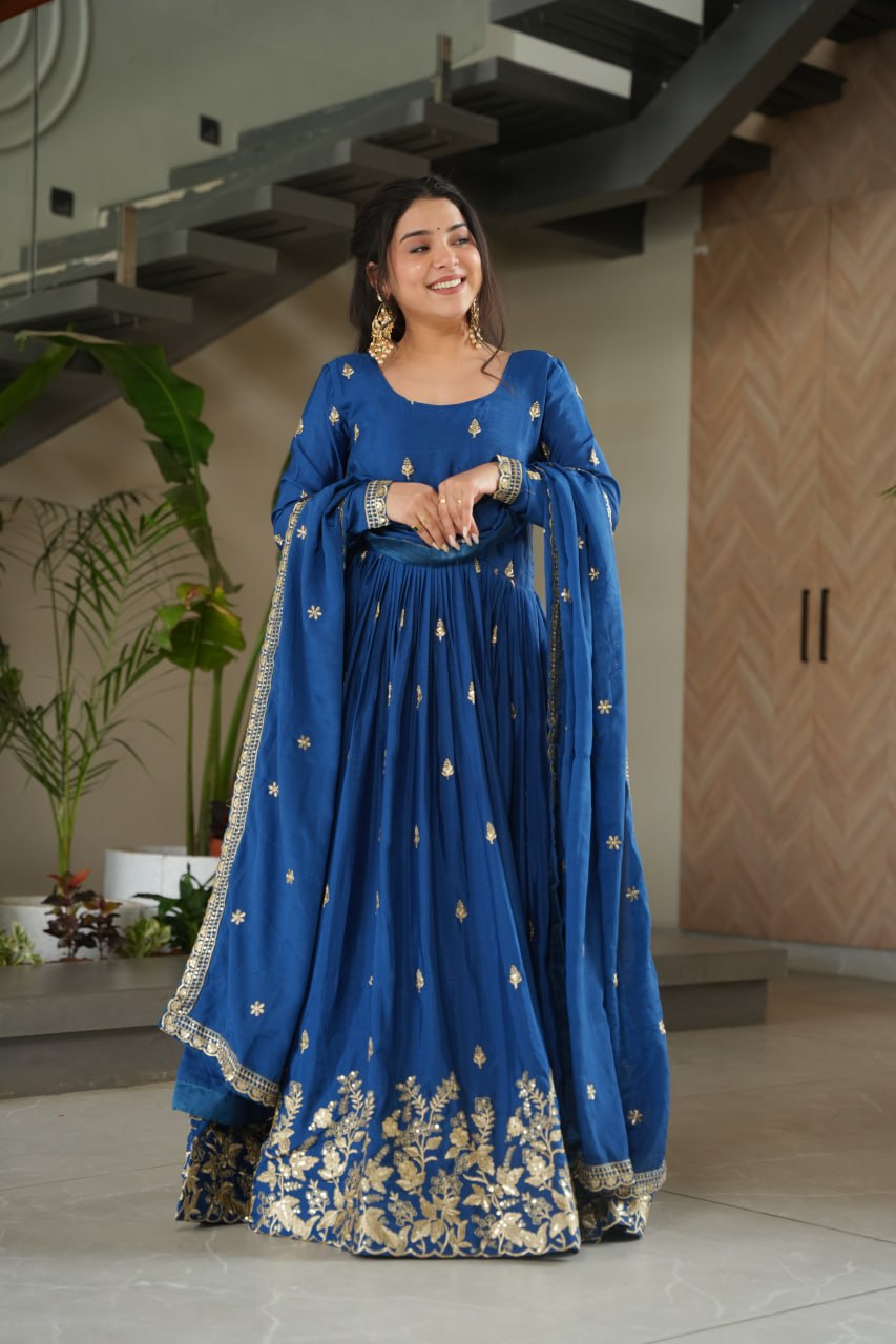 New Designer Embroidered Zari Sequins Work Gown