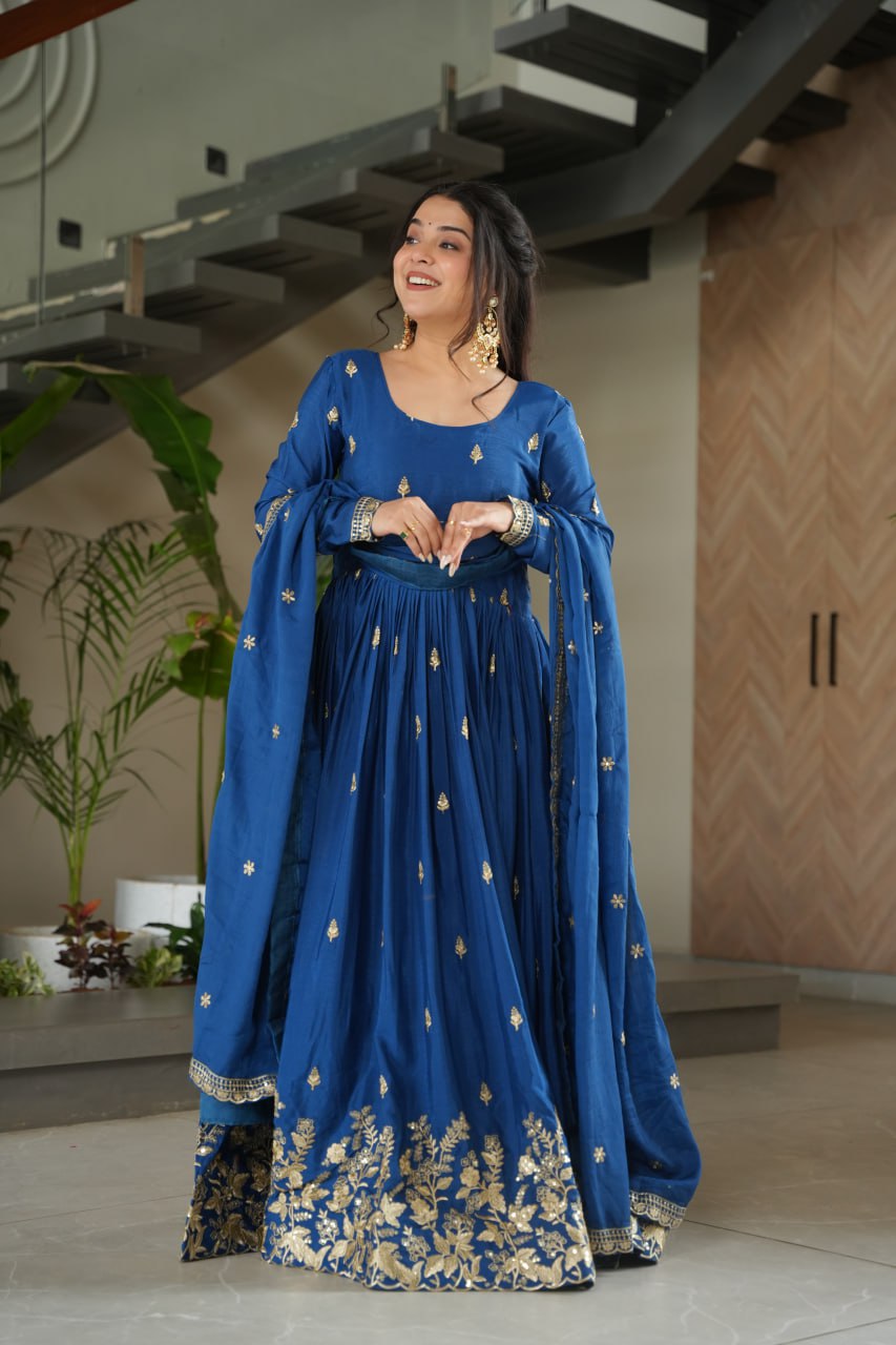 New Designer Embroidered Zari Sequins Work Gown
