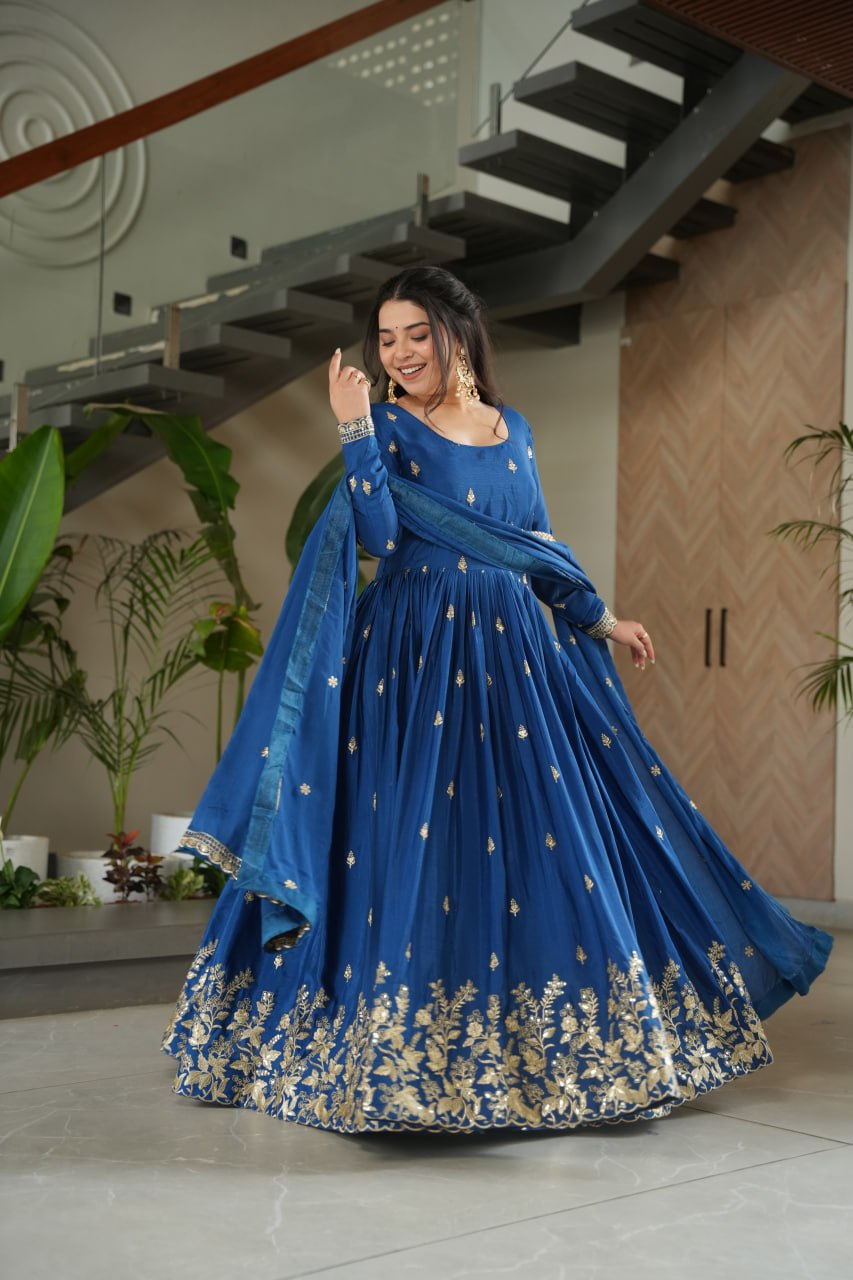 New Designer Embroidered Zari Sequins Work Gown