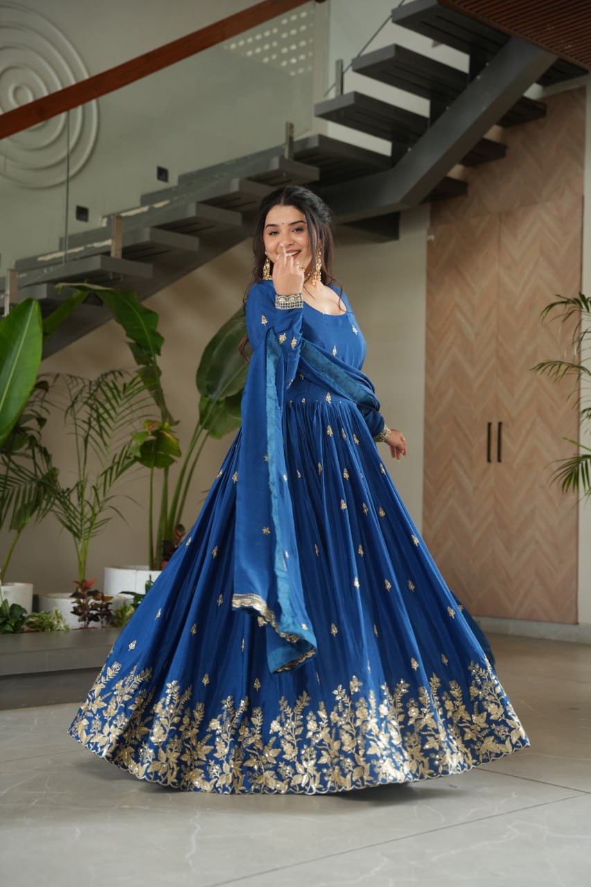 New Designer Embroidered Zari Sequins Work Gown