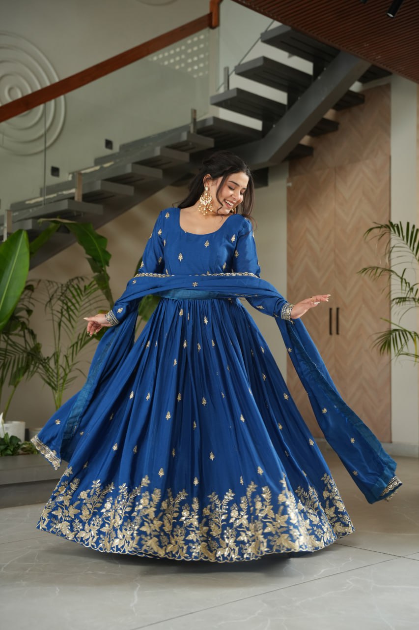 New Designer Embroidered Zari Sequins Work Gown