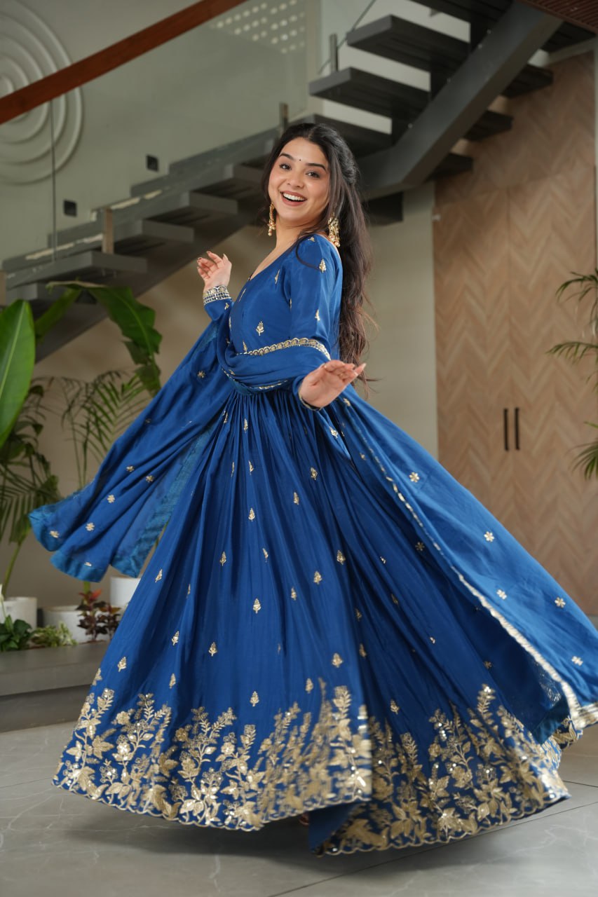 New Designer Embroidered Zari Sequins Work Gown