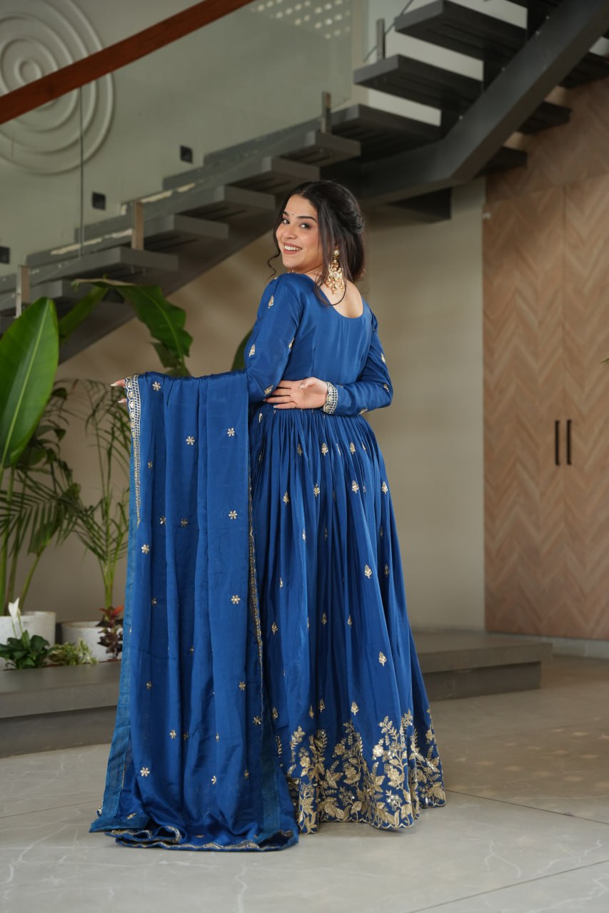 New Designer Embroidered Zari Sequins Work Gown