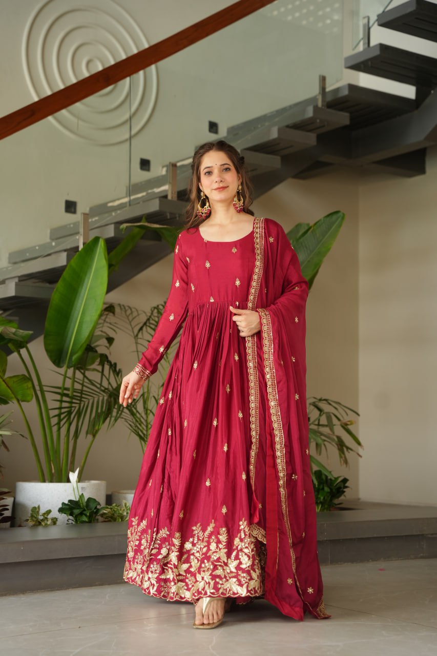 New Designer Embroidered Zari Sequins Work Gown