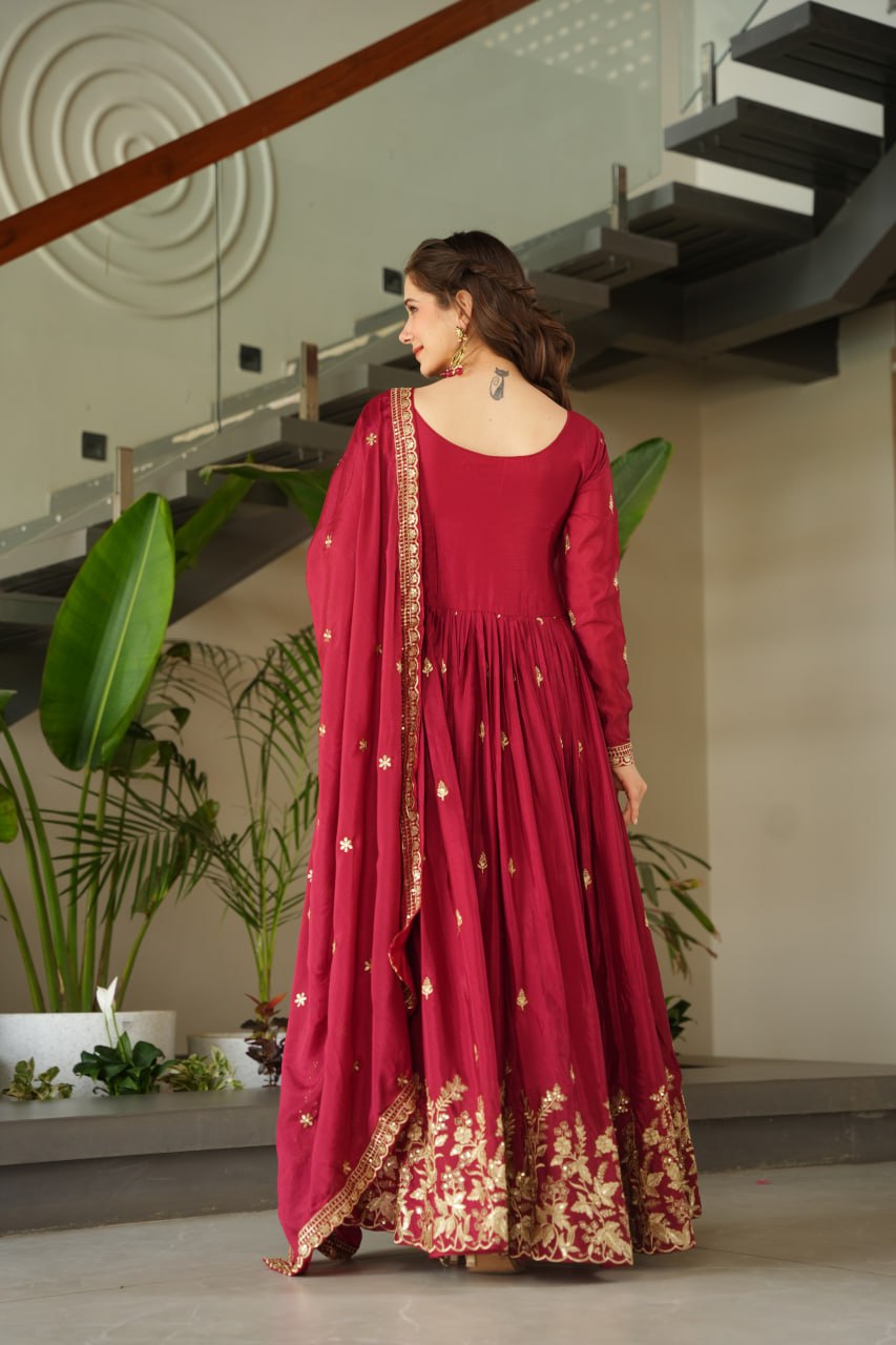 New Designer Embroidered Zari Sequins Work Gown