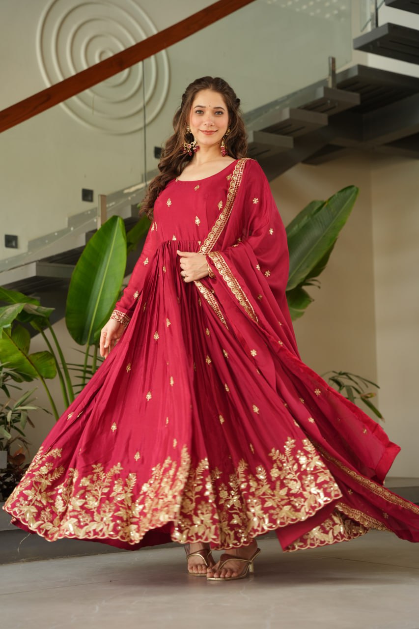 New Designer Embroidered Zari Sequins Work Gown