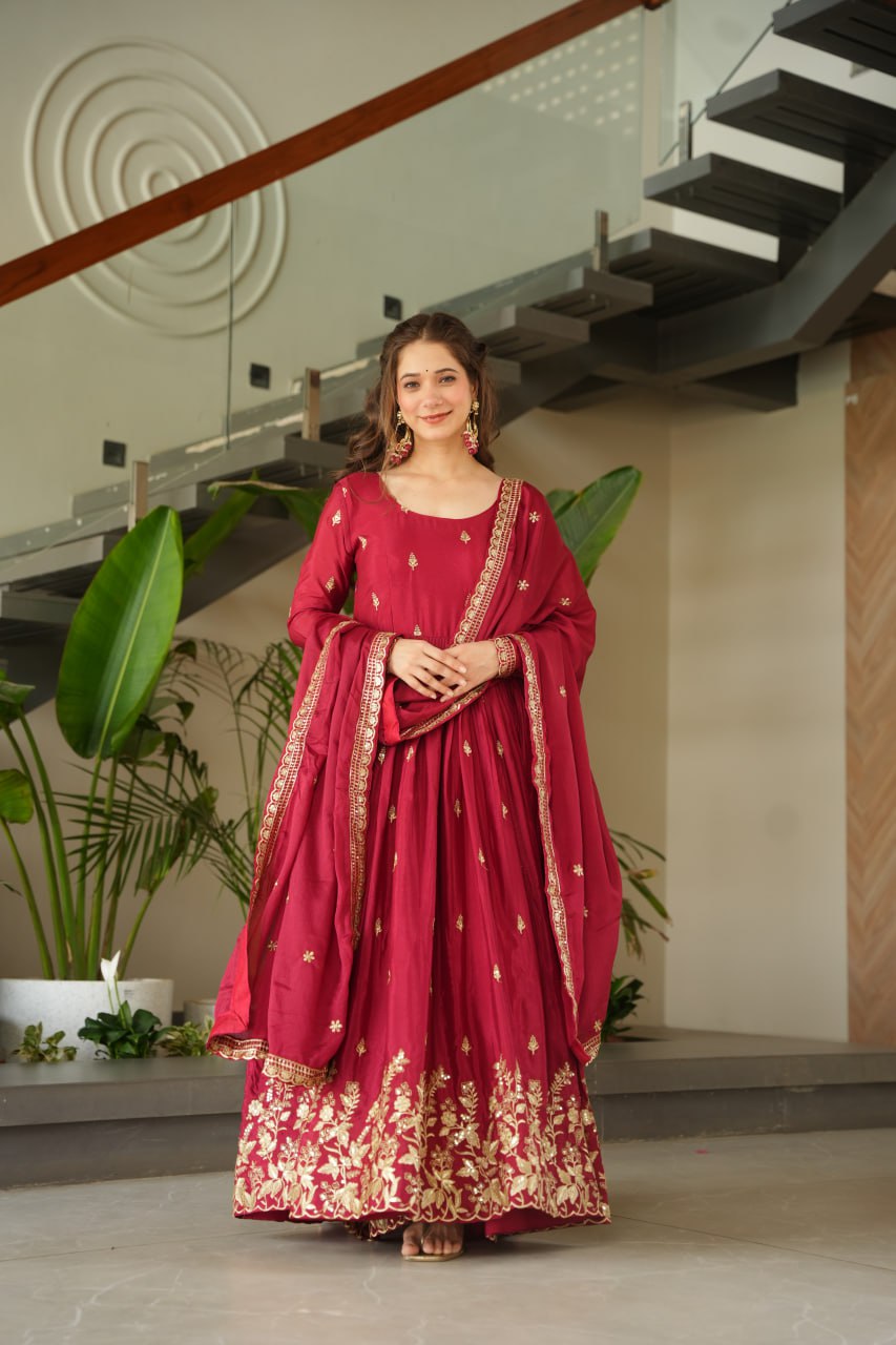 New Designer Embroidered Zari Sequins Work Gown