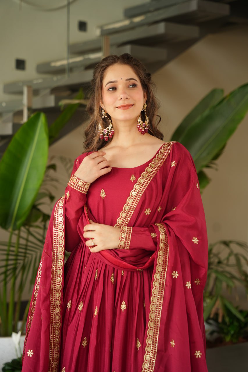 New Designer Embroidered Zari Sequins Work Gown