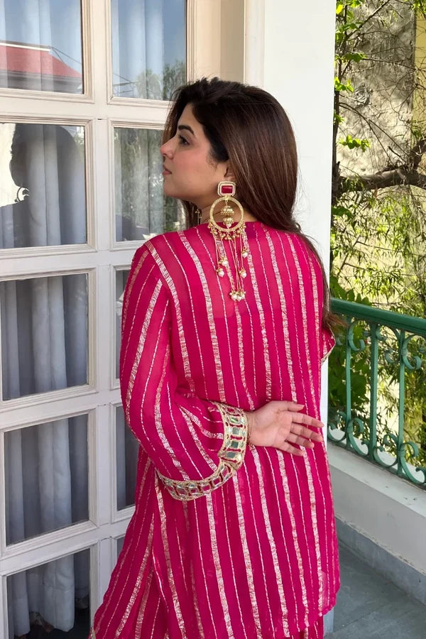 Rani Pink Gold Zari Sharara Set with Real Mirror Work