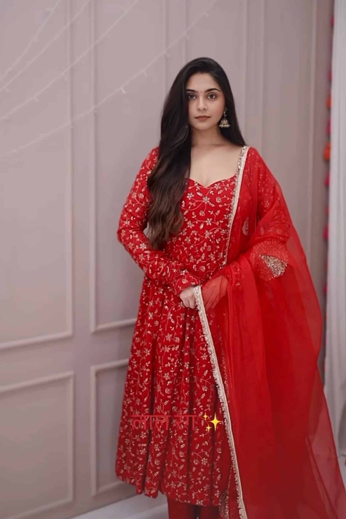 Stunning Red Colour Premium Anarkali Suit Set