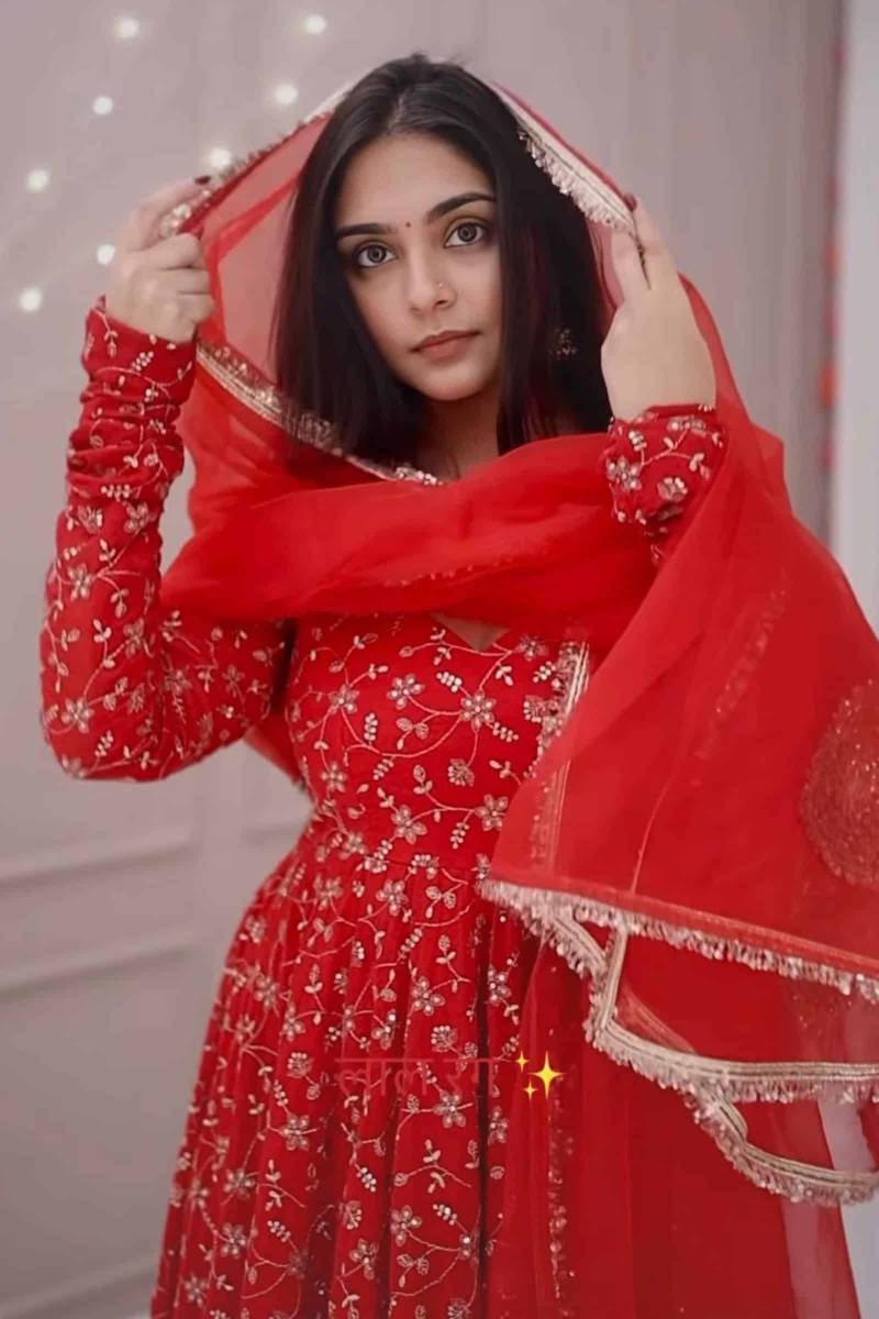 Stunning Red Colour Premium Anarkali Suit Set