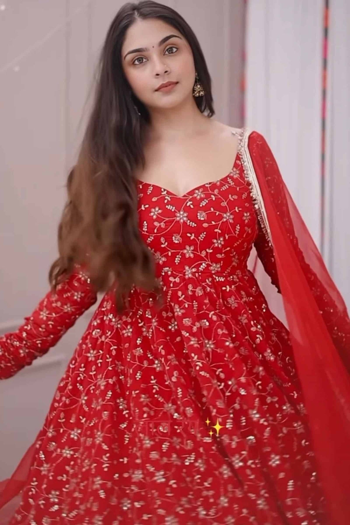 Stunning Red Colour Premium Anarkali Suit Set