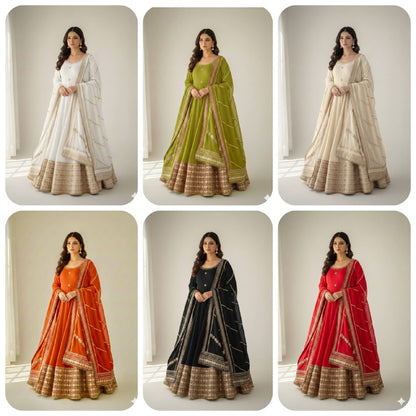 Cream Chinon Silk Embroidered Anarkali Gown