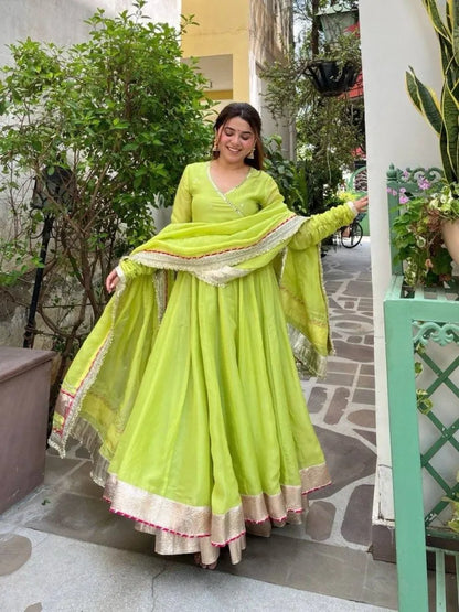 Parrot Mirror Hand Work Anarkali Lehenga Set