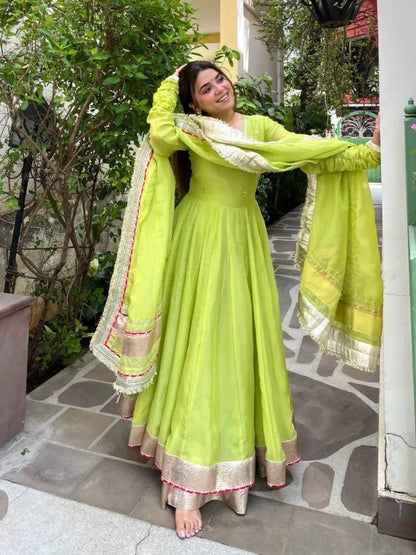 Parrot Mirror Hand Work Anarkali Lehenga Set
