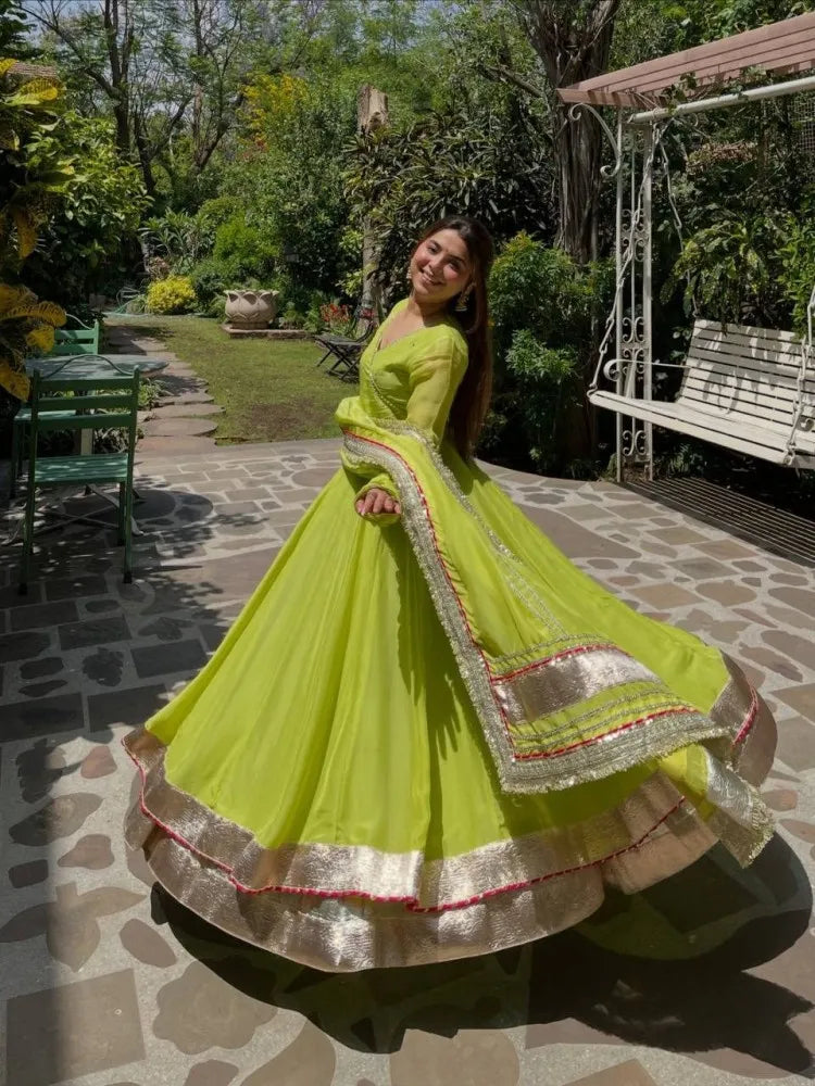 Parrot Mirror Hand Work Anarkali Lehenga Set