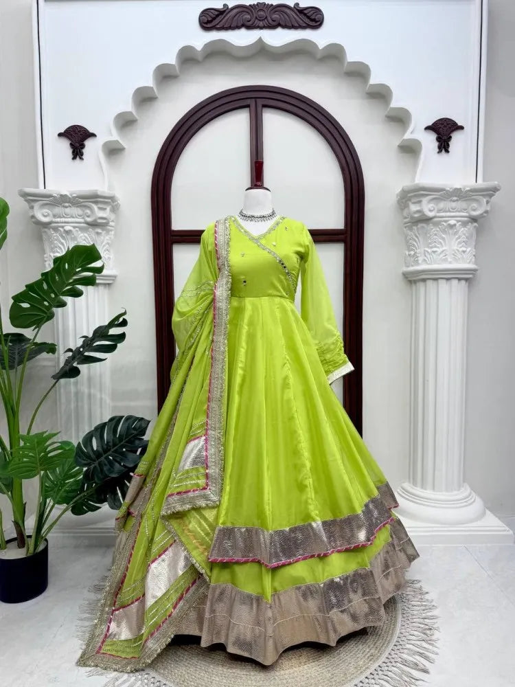 Parrot Mirror Hand Work Anarkali Lehenga Set