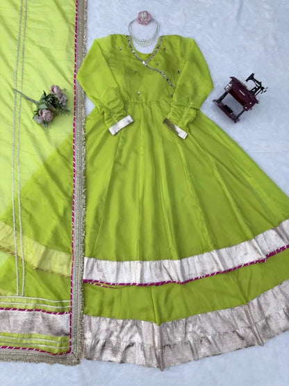 Parrot Mirror Hand Work Anarkali Lehenga Set