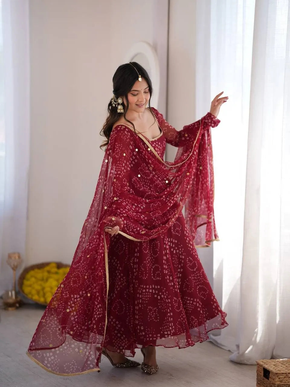 Maroon Digital Print Fancy Lace Anarkali Set
