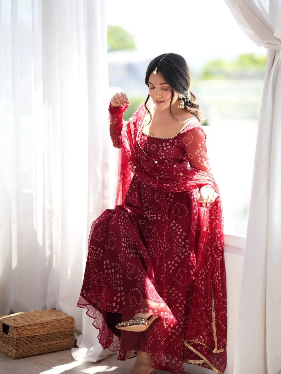 Maroon Digital Print Fancy Lace Anarkali Set