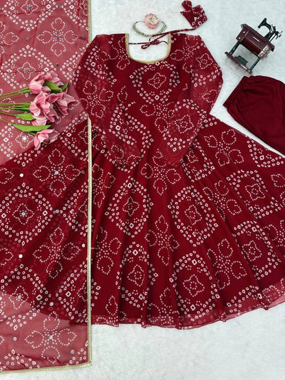 Maroon Digital Print Fancy Lace Anarkali Set