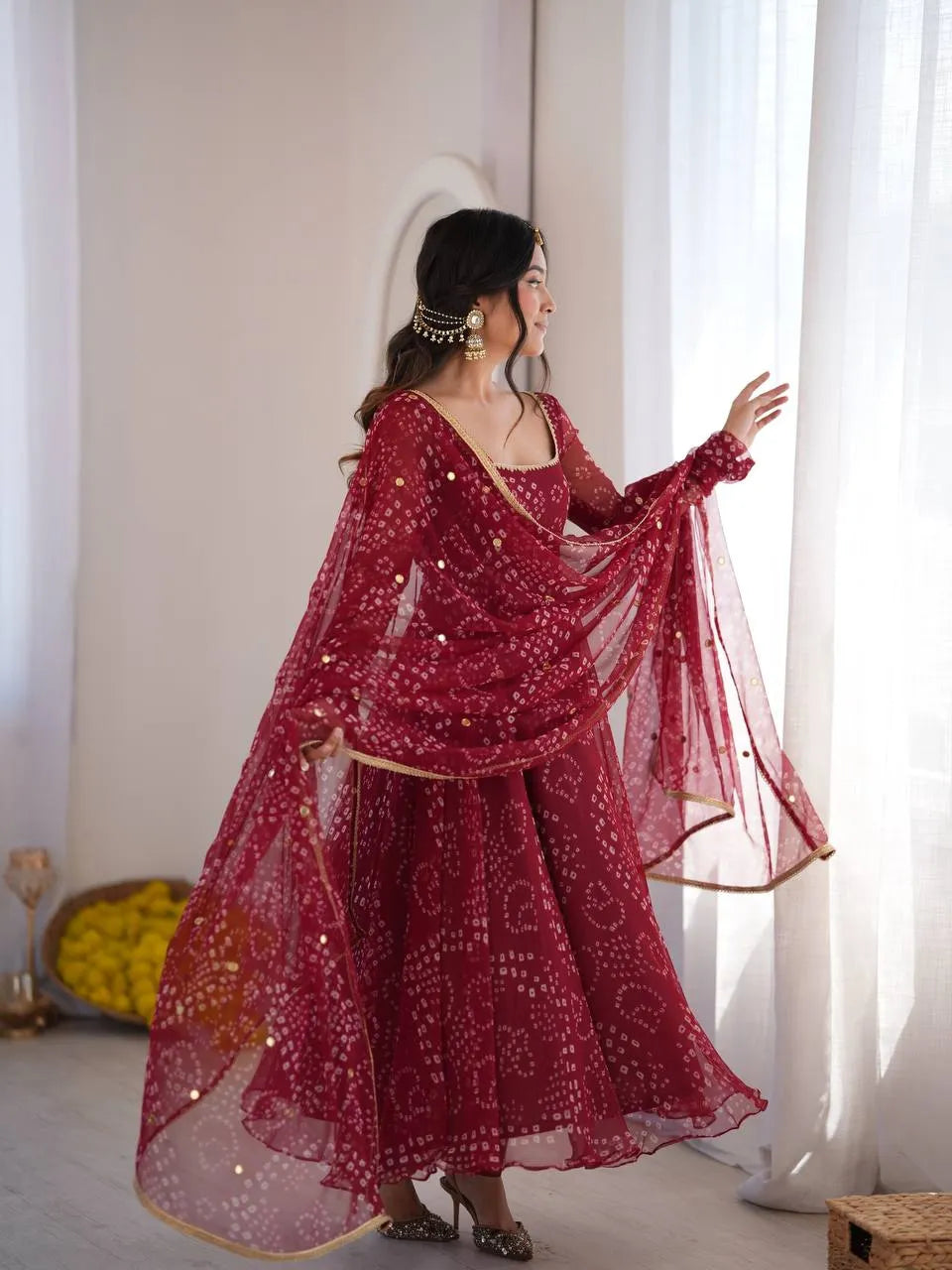 Maroon Digital Print Fancy Lace Anarkali Set